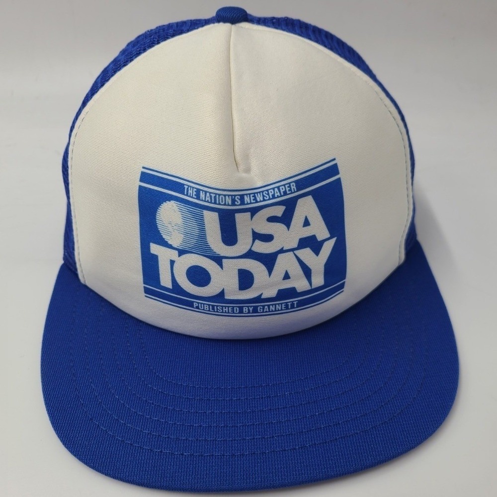 Vintage USA Today The Nations Newspaper Mesh Trucker Snapback Hat Cap White Blue